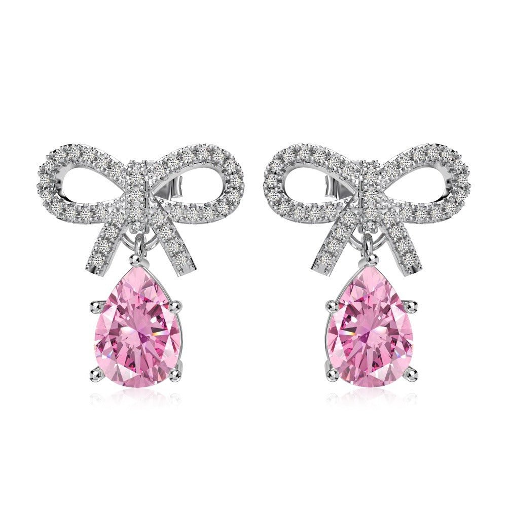 Exquisite S925 Silver Pink Teardrop Bow Earrings ā Fashionable & Elegant Women's Jewelry - Beauty Belliss